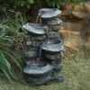 19x15x31.5" Indoor Outdoor Stone Water Fountain, 4-Tier Polyresin Cascading Rock Bowl Freestanding Fountain with LED Ligh