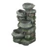 19x15x31.5" Indoor Outdoor Stone Water Fountain, 4-Tier Polyresin Cascading Rock Bowl Freestanding Fountain with LED Ligh