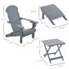 3-Piece Folding Adirondack Chair with Ottoman and Side Table, Outdoor Wooden Fire Pit Chairs w/ High-back, Wide Armrests for Patio, Backyard, Garden,