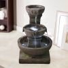 16inches Outdoor Water Fountain with LED Light - Modern Curved Indoor-Outdoor Waterfall Fountain 5-Tier Cascading Bowl Zen Fountain for Outdoor Space